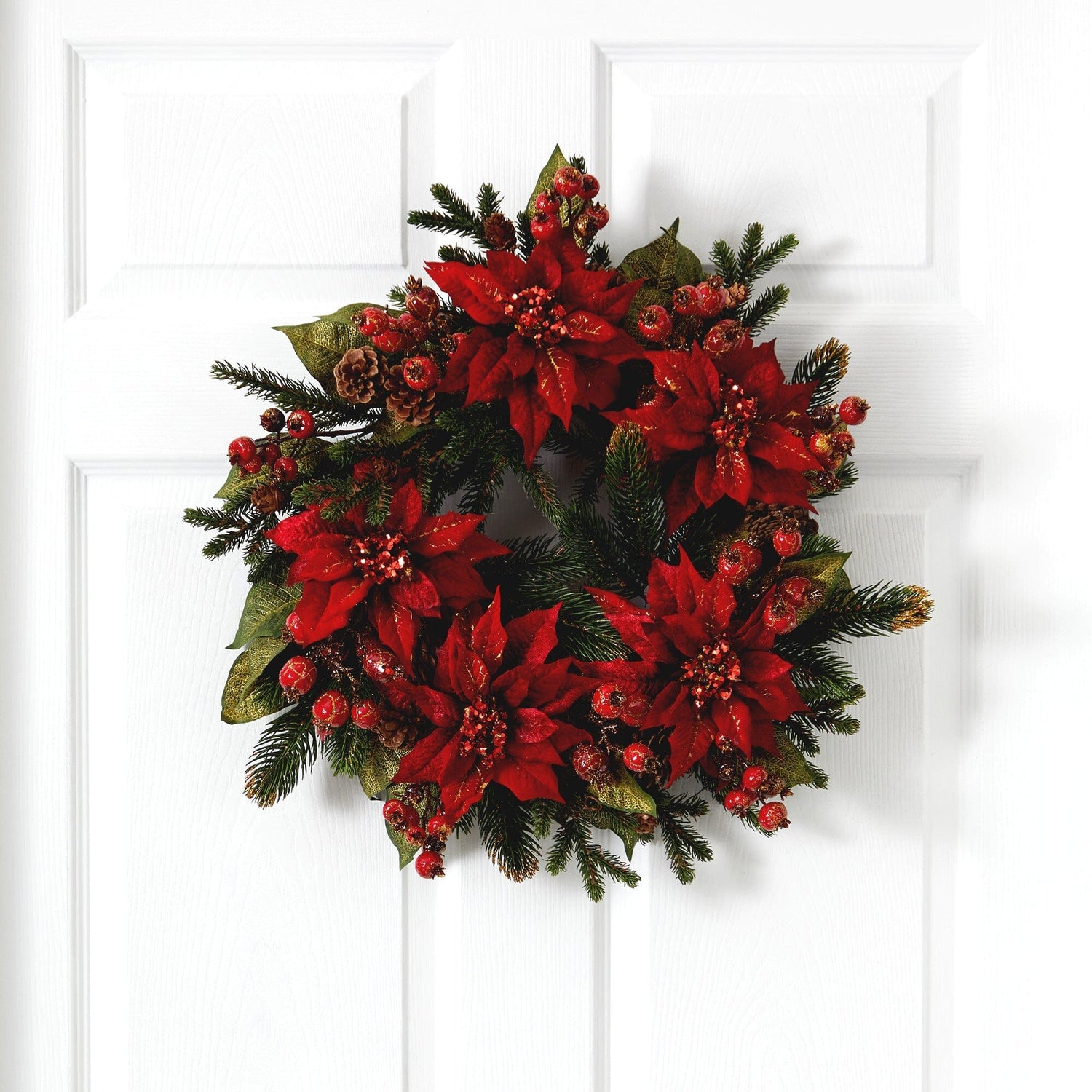 24" Poinsettia & Berry Wreath"