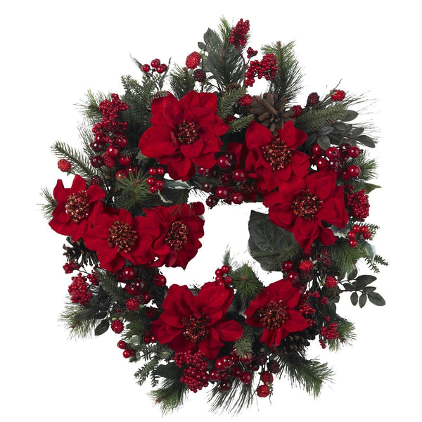 24" Poinsettia Wreath"
