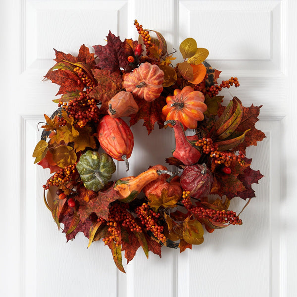 24" Pumpkin & Berry Wreath"