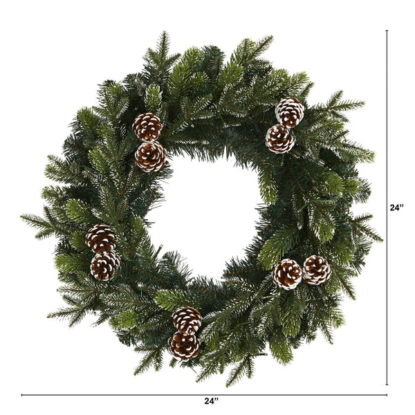 24” Snowed Pinecone Artificial Christmas Wreath with 35 Clear LED Lights