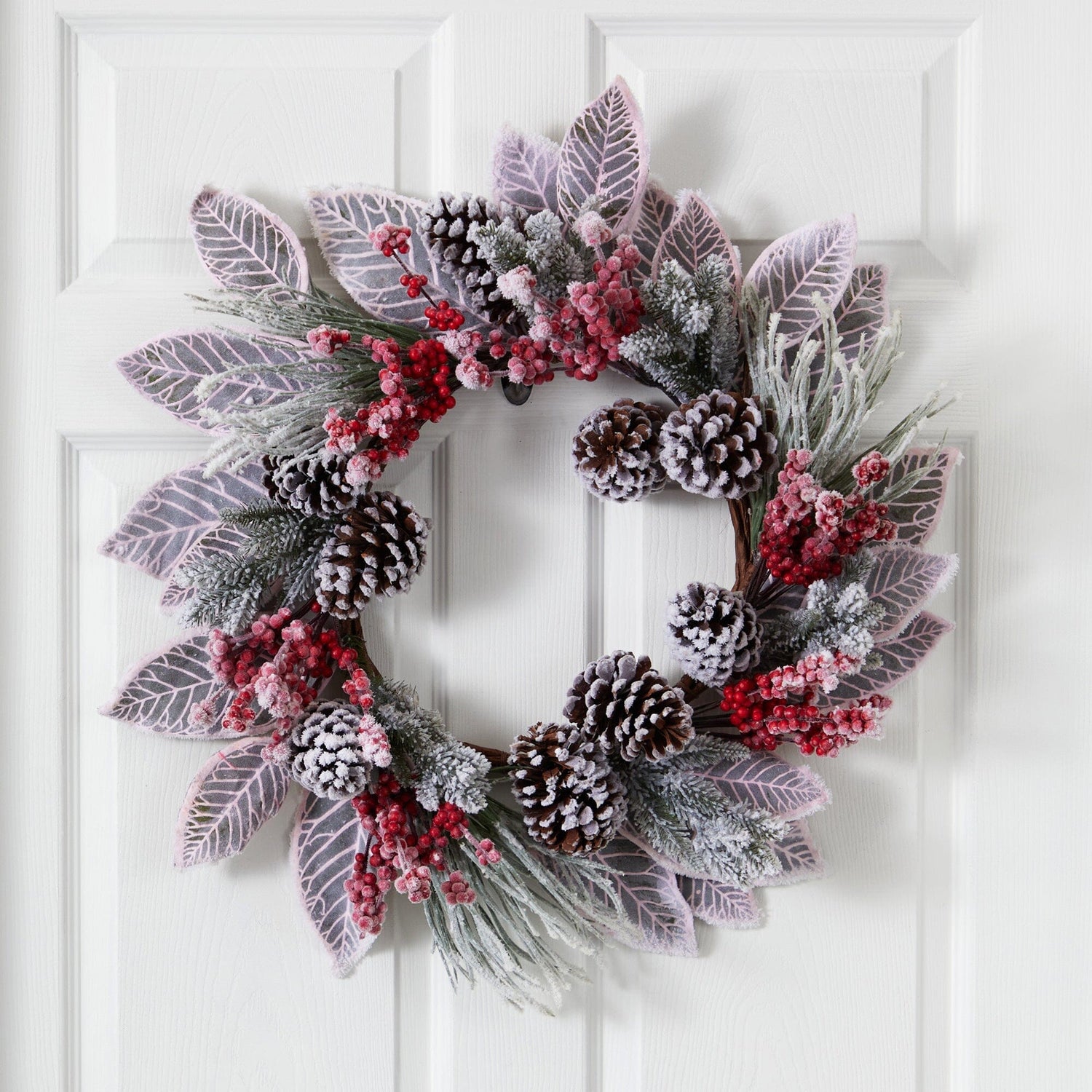 24” Snowy Magnolia Berry Artificial Wreath