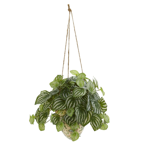 24” Watermelon Peperomia Artificial Plant in Hanging Vase (Real Touch)