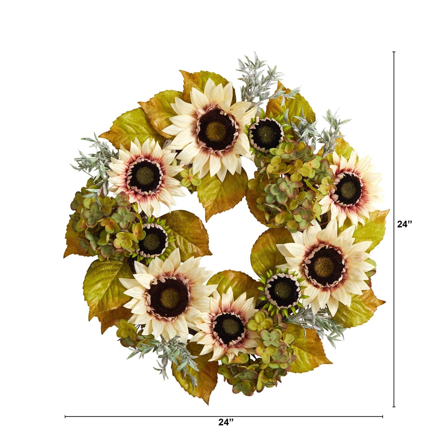 24” White Sunflower and Hydrangea Artificial Autumn Wreath