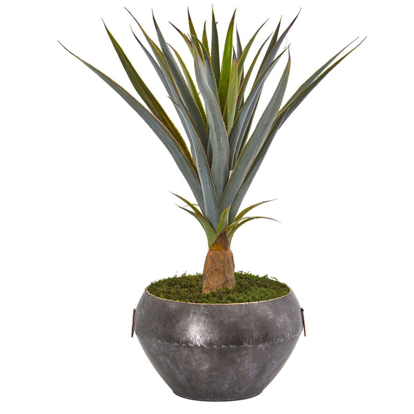 2.5’ Agave Artificial Plant in Metal Bowl