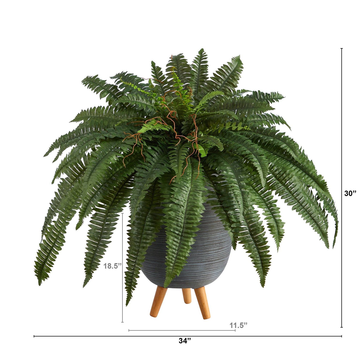 Nearly Natural Boston Fern with Decorative Wood Vase Silk Plant Green