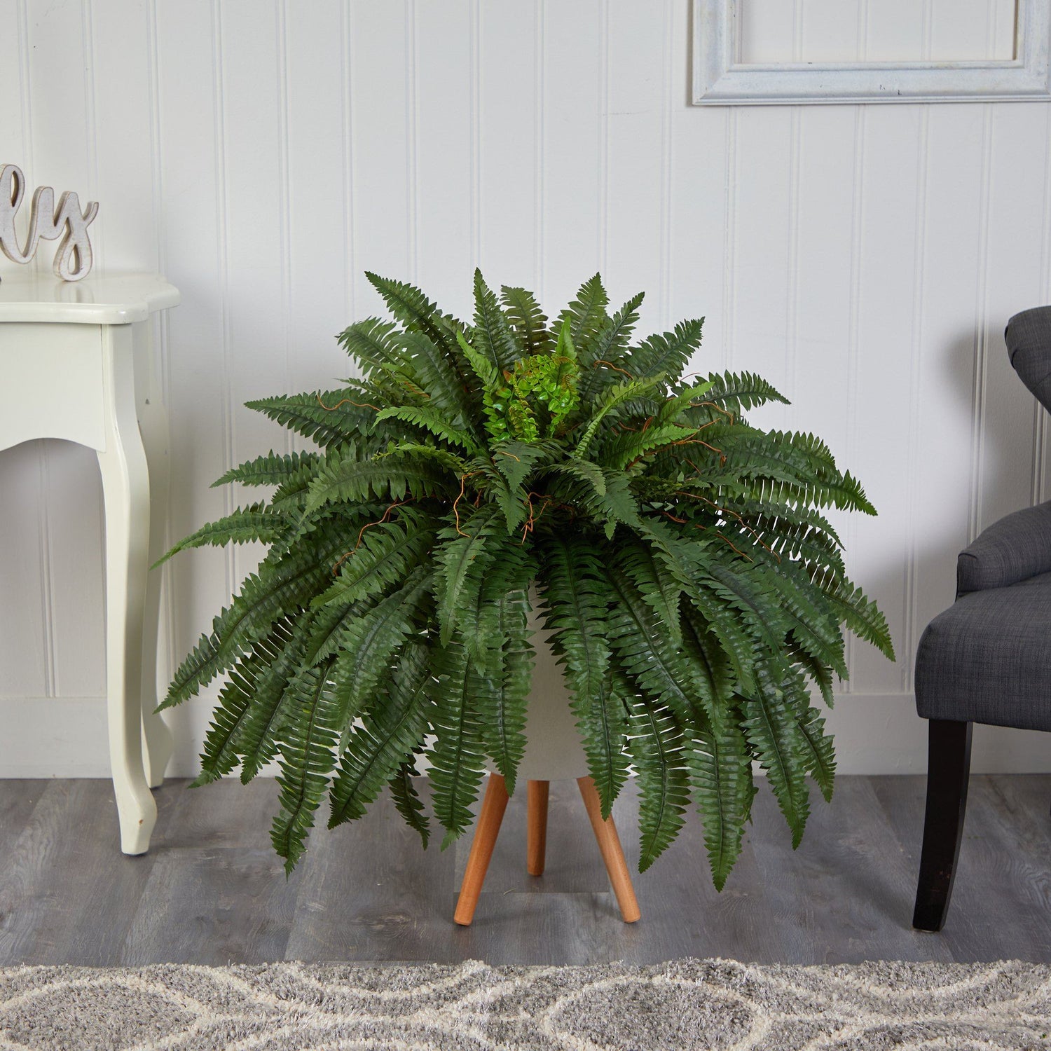 2.5’ Boston Fern Artificial Plant in White Planter with Legs