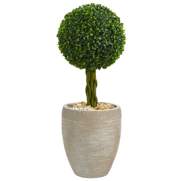2.5’ Boxwood Ball Topiary Artificial Tree in Sand Colored Planter (Indoor/Outdoor)