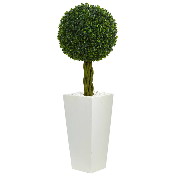 2.5’ Boxwood Ball Topiary Artificial Tree in White Tower Planter (Indoor/Outdoor)