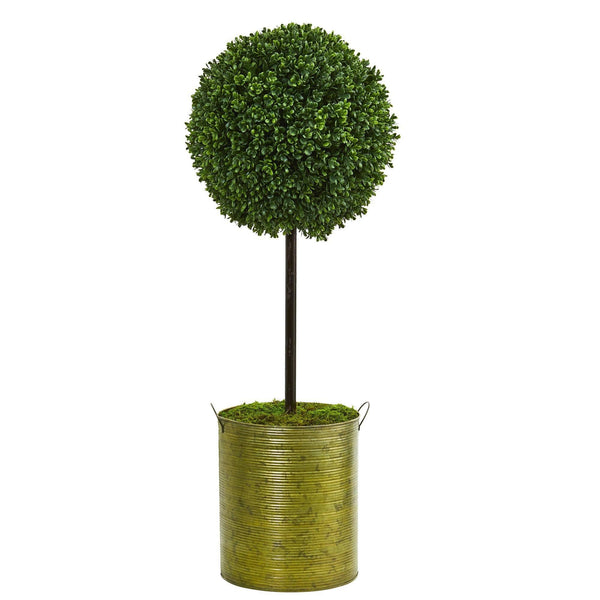 2.5’ Boxwood Topiary Artificial Tree in Green Tin (Indoor/Outdoor)