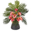 25” Calla Lilly and Areca Palm Arrangement in Stoneware Vase