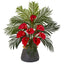 25” Calla Lilly and Areca Palm Arrangement in Stoneware Vase