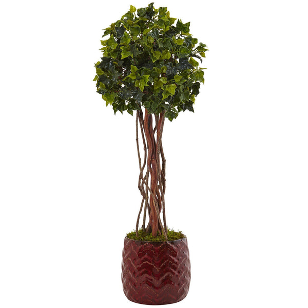 2.5’ English Ivy Tree in Red Planter UV Resistant (Indoor/Outdoor)