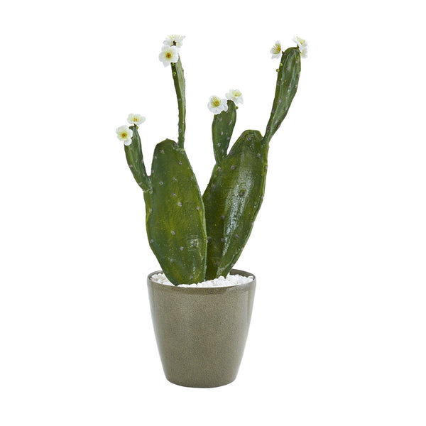 25” Flowering Cactus Artificial Plant in Green Planter