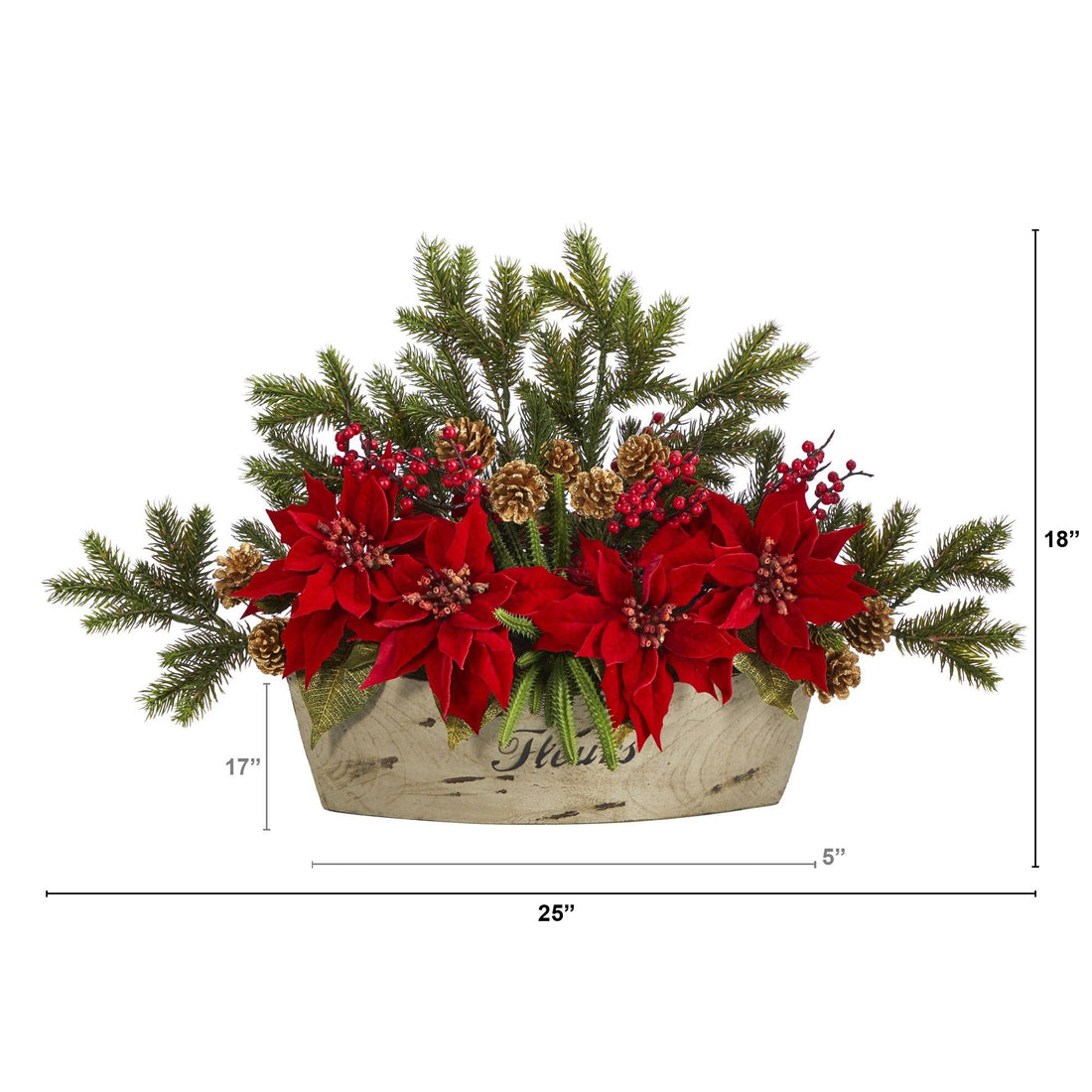 are poinsettias succulents 25” Poinsettia, Succulent and Pine Artificial Arrangement in Decorative Vase