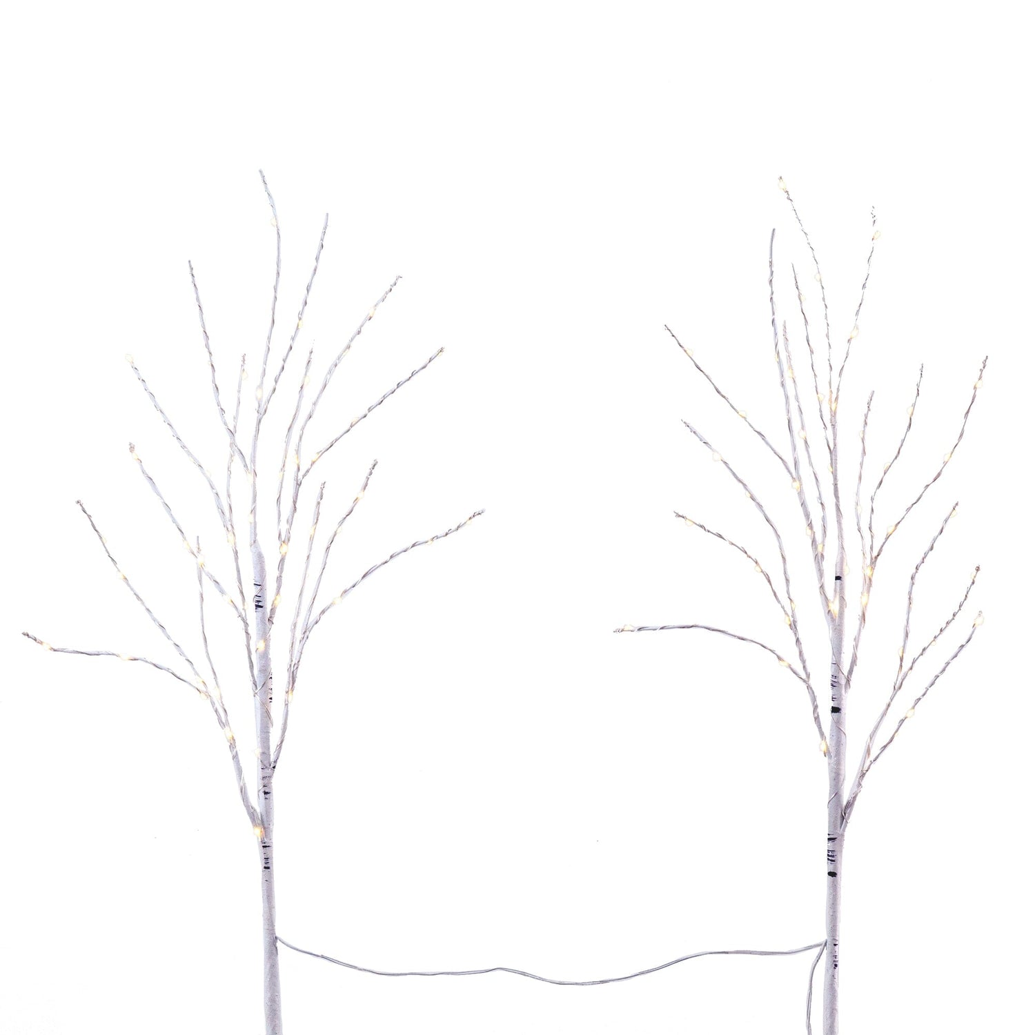 2.5' Pre-Lit Artificial White Birch Branches with Warm White 100 Micro LED Lights - Set of 2