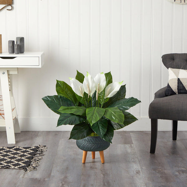 2.5’ Spathiphyllum Artificial Plant in Black Planter with Stand