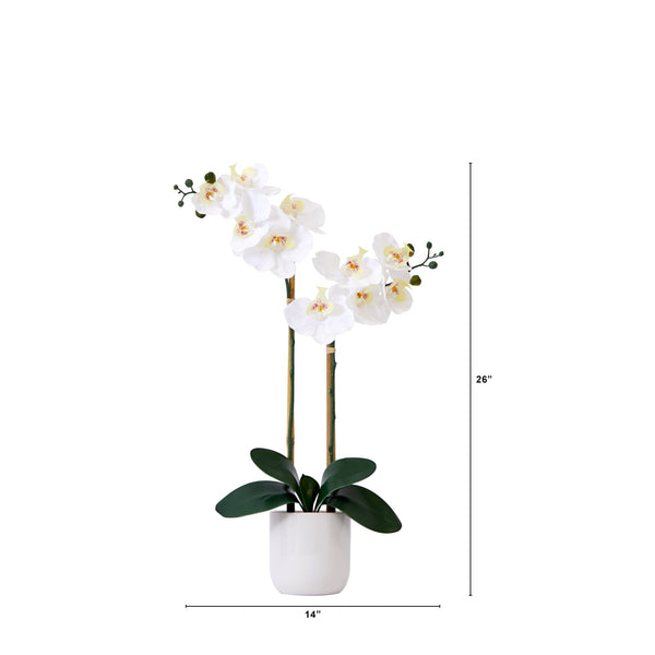 26” Artificial Real to Touch Double Orchid Phalaenopsis with Decorative Vase