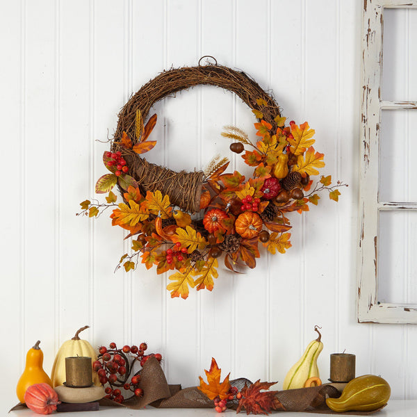 26” Autumn Artificial Cornucopia Fall Wreath