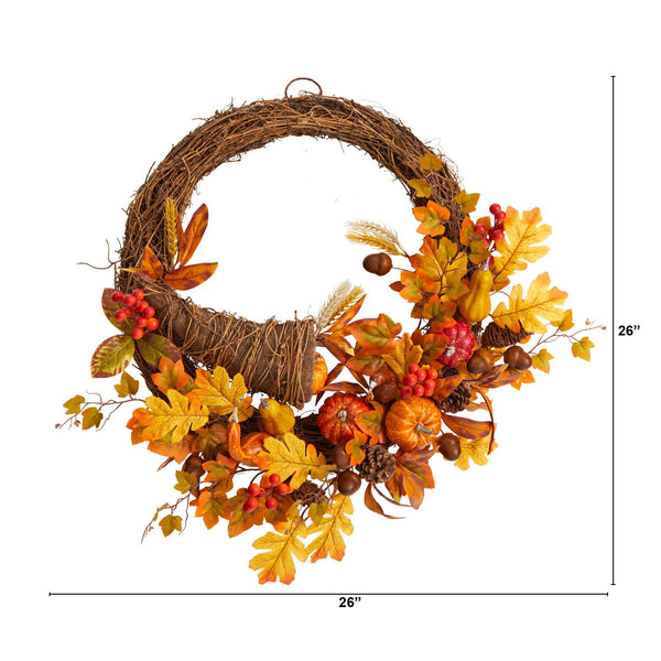 26” Autumn Artificial Cornucopia Fall Wreath