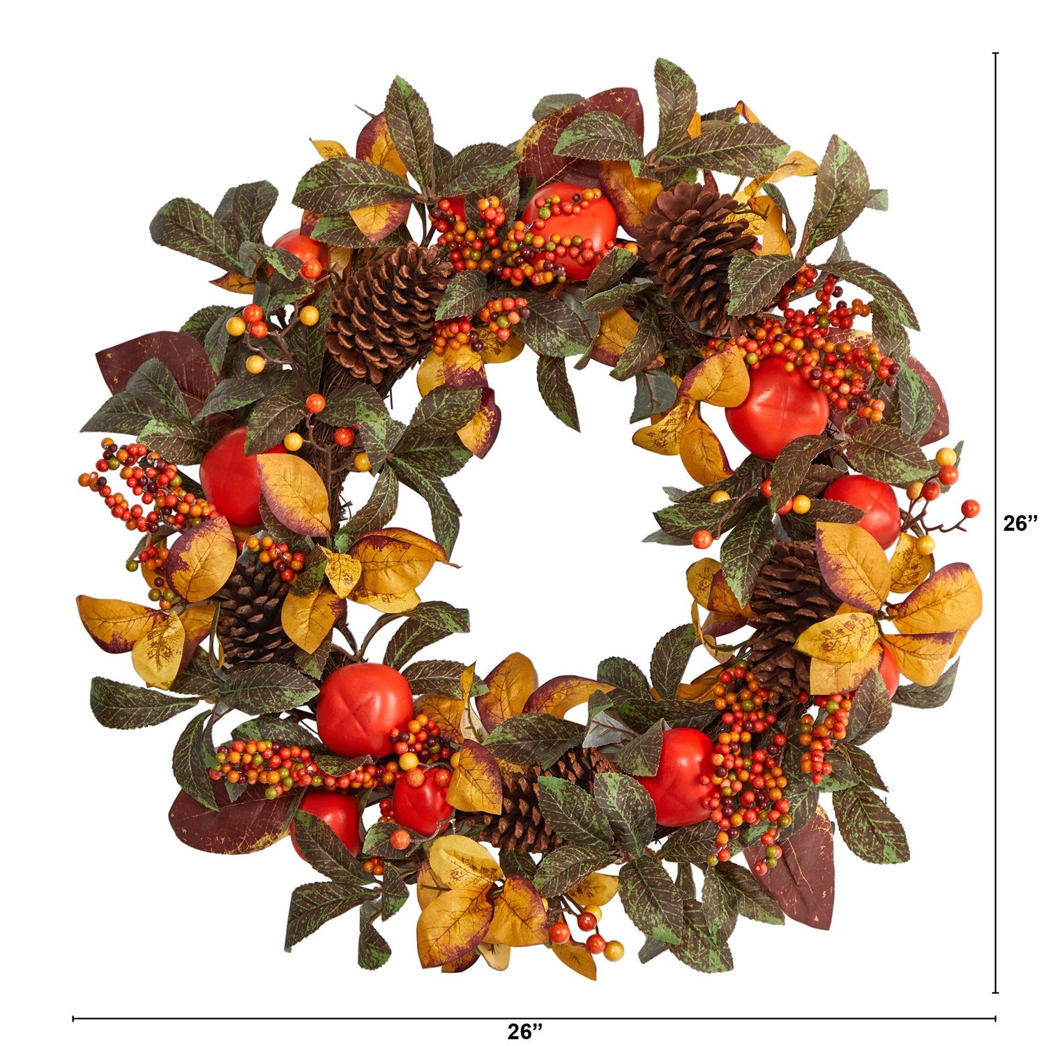26” Autumn Persimmon and Pinecones Artificial Fall Wreath