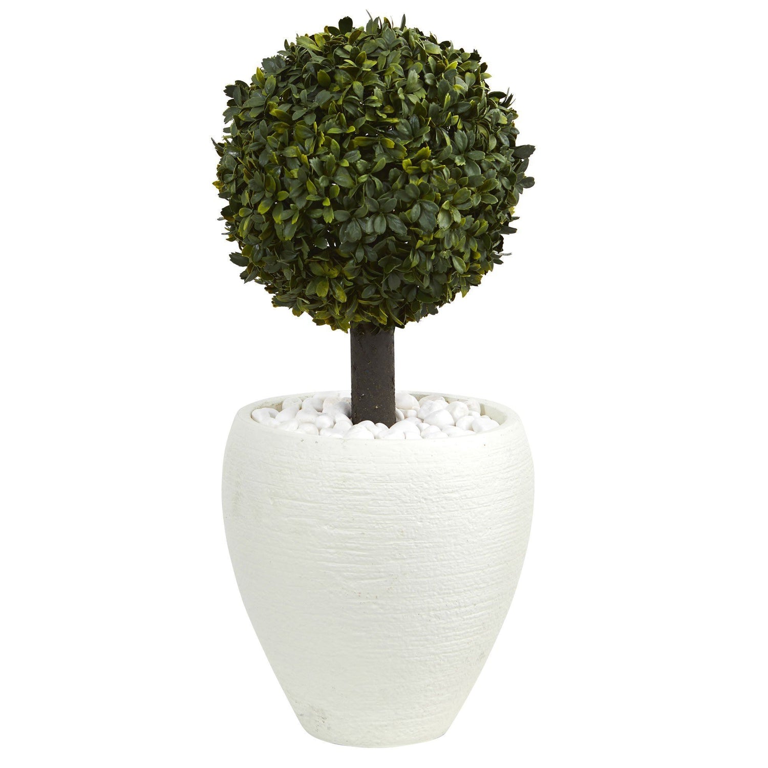 26” Boxwood Topiary Artificial Tree in White Oval Planter (Indoor/Outdoor)