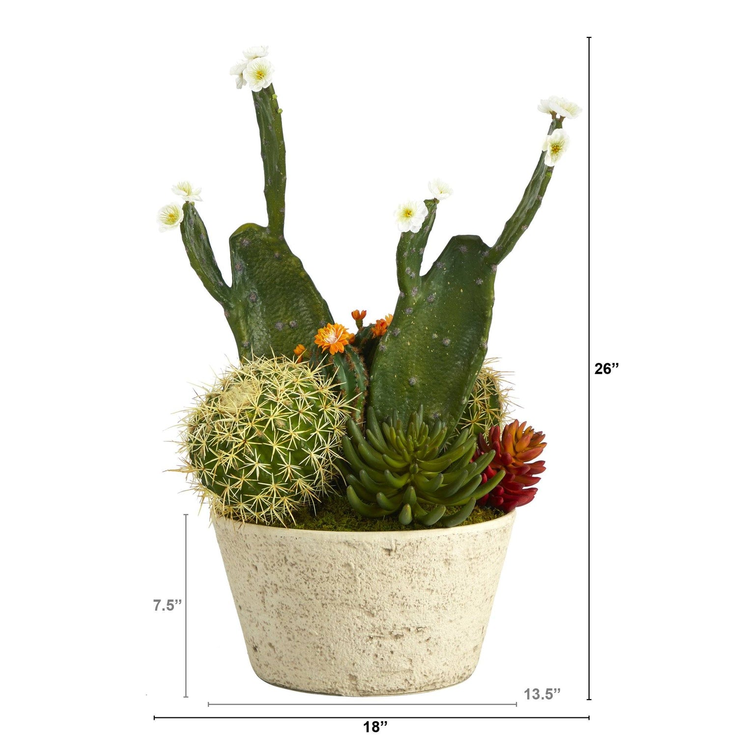 26” Cactus Garden Artificial Plant in White Planter