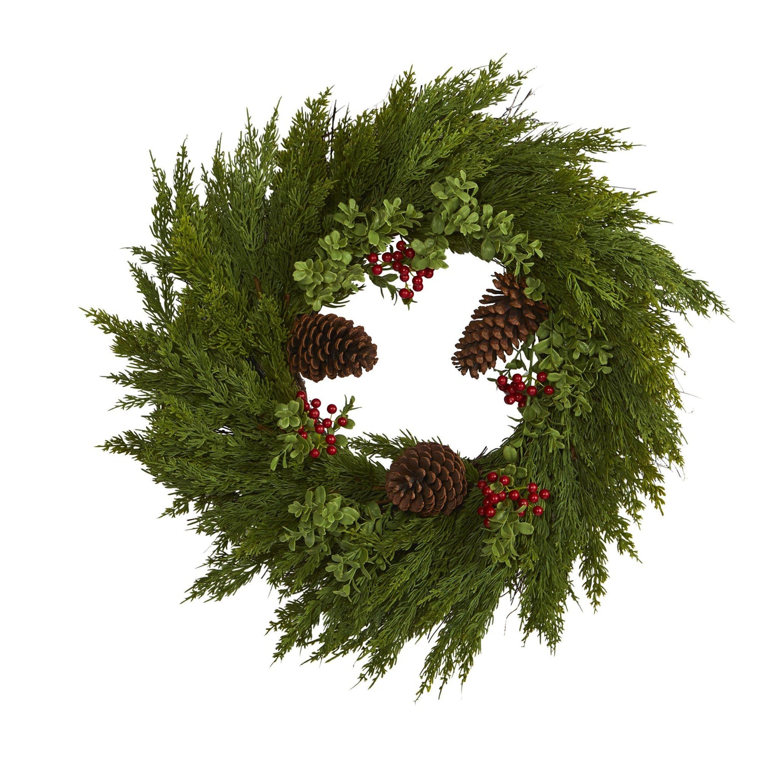 26'' Cypress with Berries and Pine Cones Artificial Wreath