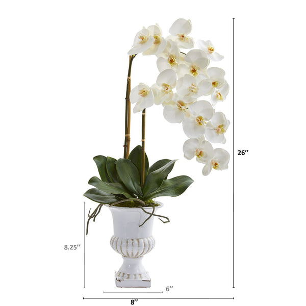 26” Double Phalaenopsis Orchid Artificial Arrangement in White Urn