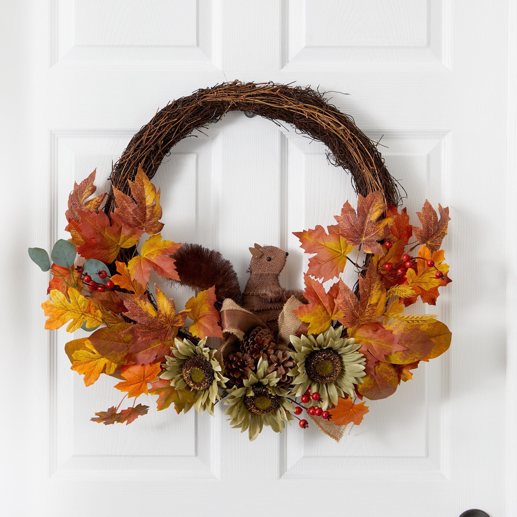 26” Fall Harvest Artificial Autumn Wreath with Twig Base and Bunny