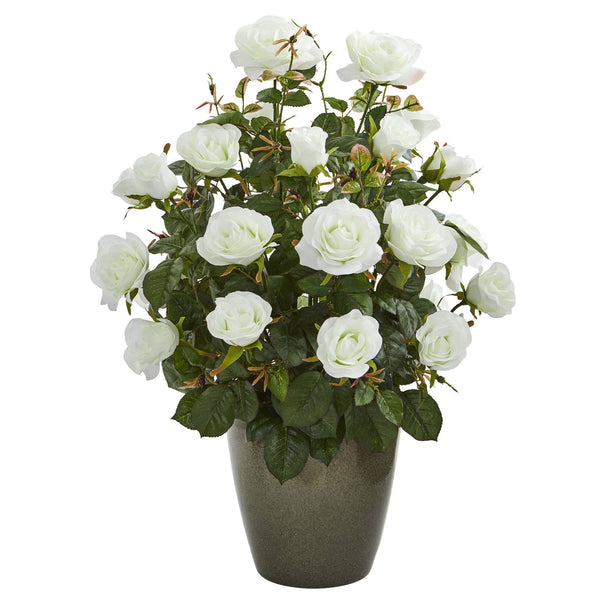 26” Garden Rose Artificial Plant in Green Planter