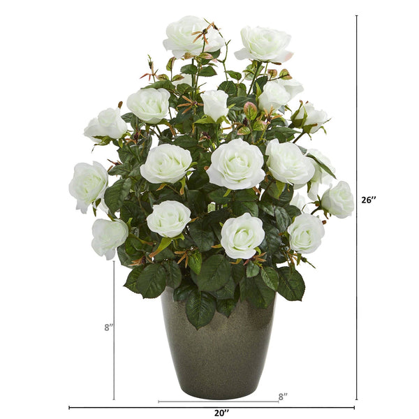 26” Garden Rose Artificial Plant in Green Planter