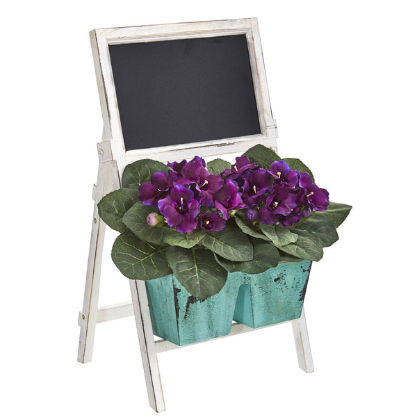 26” Gloxinia Artificial Plant in Farmhouse Stand and Chalkboard