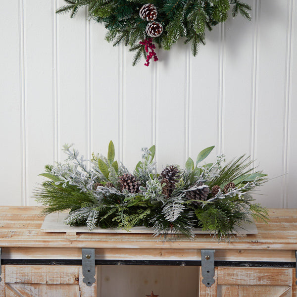 26” Holiday Flocked Winter Christmas Arrangement Cutting Board Wall ...