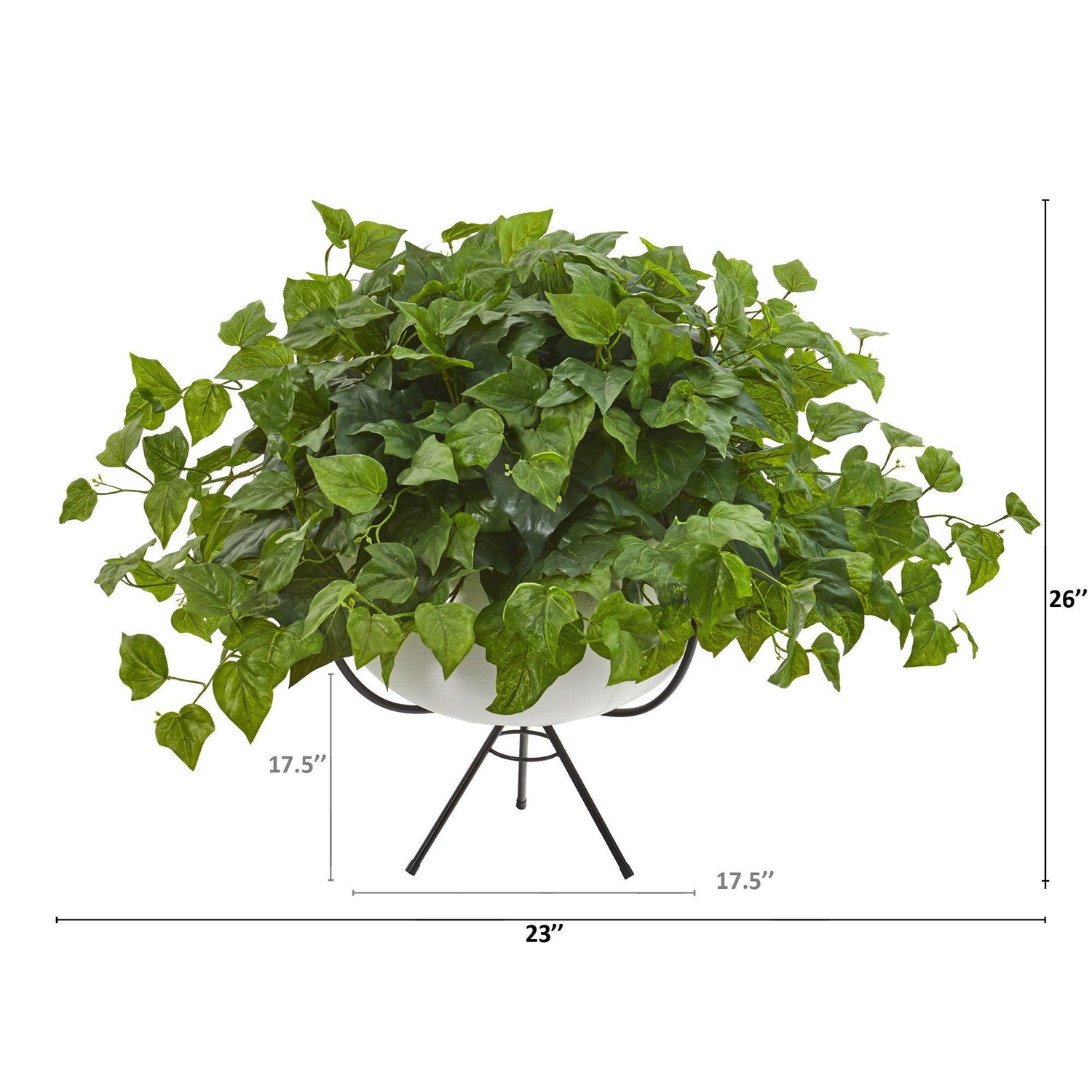 26” London Ivy Artificial Plant in White Planter with Metal Stand (Real Touch)