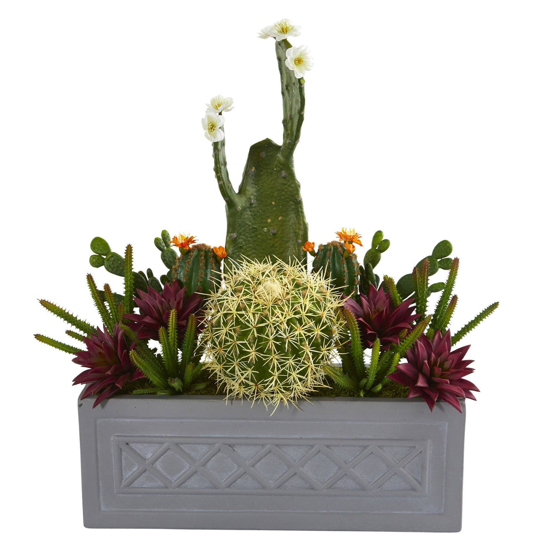 cactus succulent planter 26” Mixed Cactus Succulent Artificial Plant in Stone Planter
