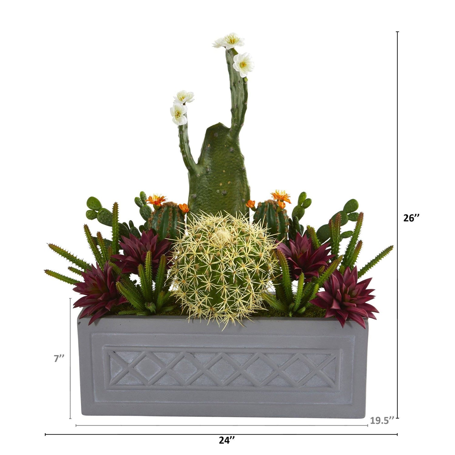 26” Mixed Cactus Succulent Artificial Plant in Stone Planter