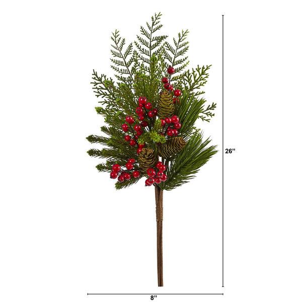 26” Mixed Pine, Pinecone and Berry Artificial Plant (Set of 3)