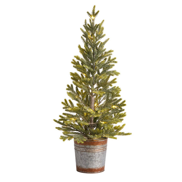 26” Pine “Natural Look” Artificial Christmas Tree with 35 Warm White Lights in Rustic Metal Planter