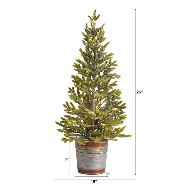 26” Pine “Natural Look” Artificial Christmas Tree with 35 Warm White Lights in Rustic Metal Planter