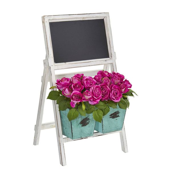 26” Rose Artificial Arrangement in Farmhouse Stand with Chalkboard