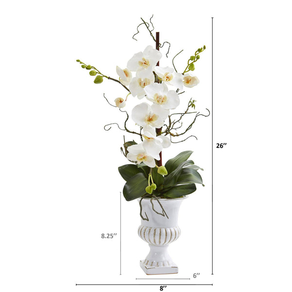 26” Single Phalaenopsis Orchid Artificial Arrangement in White Urn