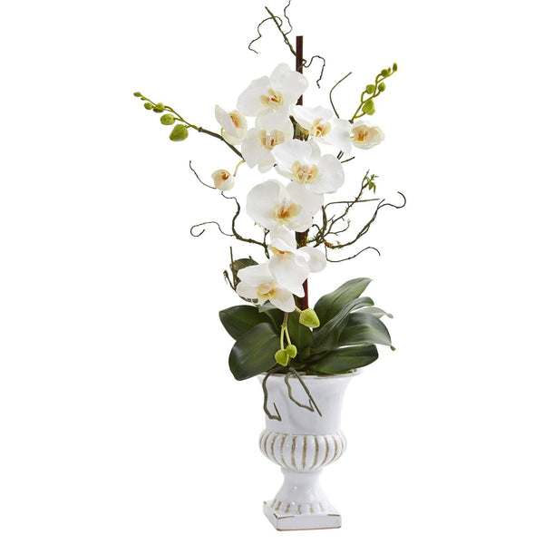 26” Single Phalaenopsis Orchid Artificial Arrangement in White Urn