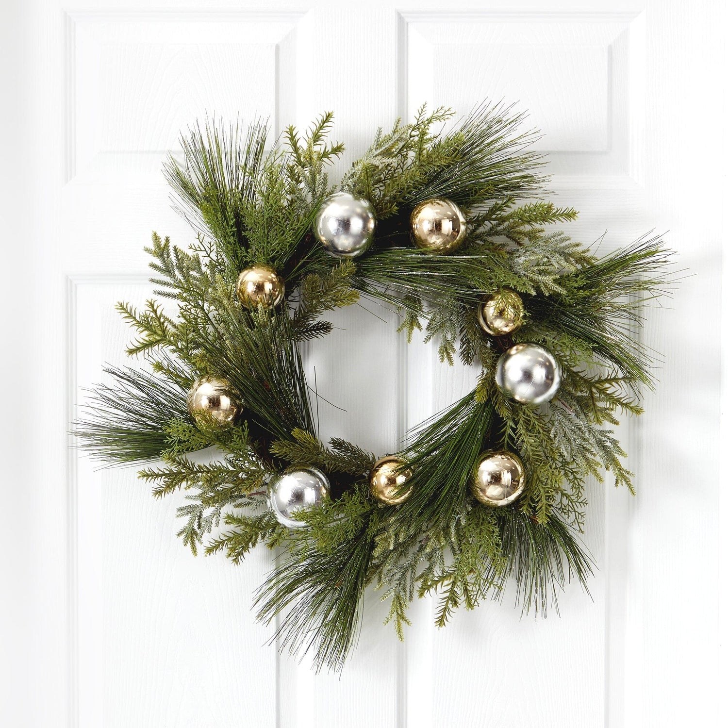 26” Sparkling Pine Artificial Wreath with Decorative Ornaments