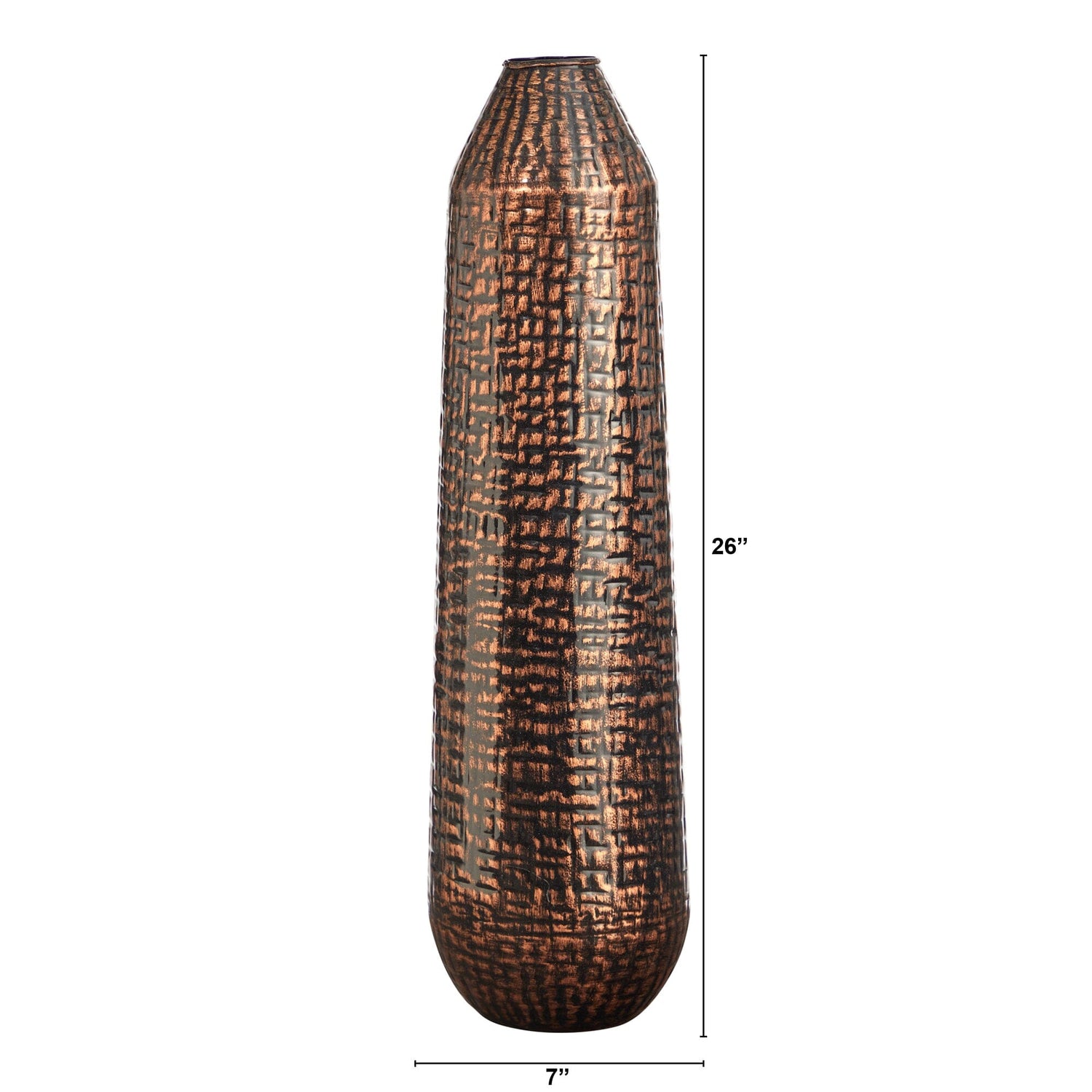 26” Tall Embossed Metal Tower Vase