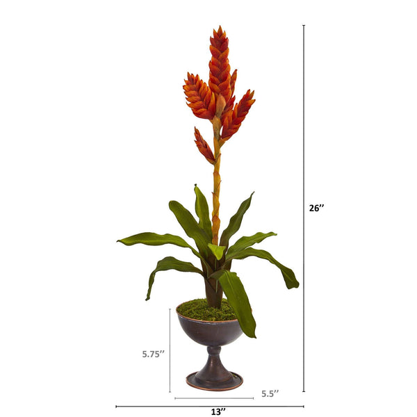 26” Tropical Bromeliad Artificial Plant in Metal Chalice