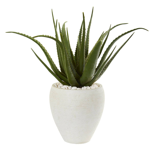 27” Aloe Artificial Plant in White Planter