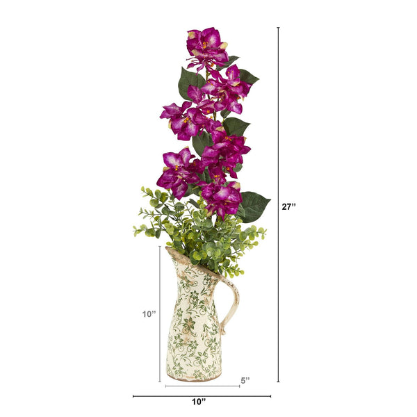 27” Bougainvillea and Eucalyptus Artificial Arrangement in Floral Pitcher