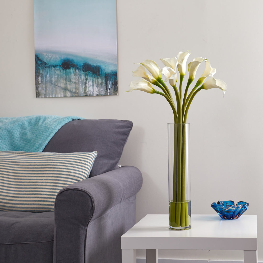 nearly natural mini calla lily silk flower arrangement 27” Calla Lily Artificial Arrangement in Cylinder Vase