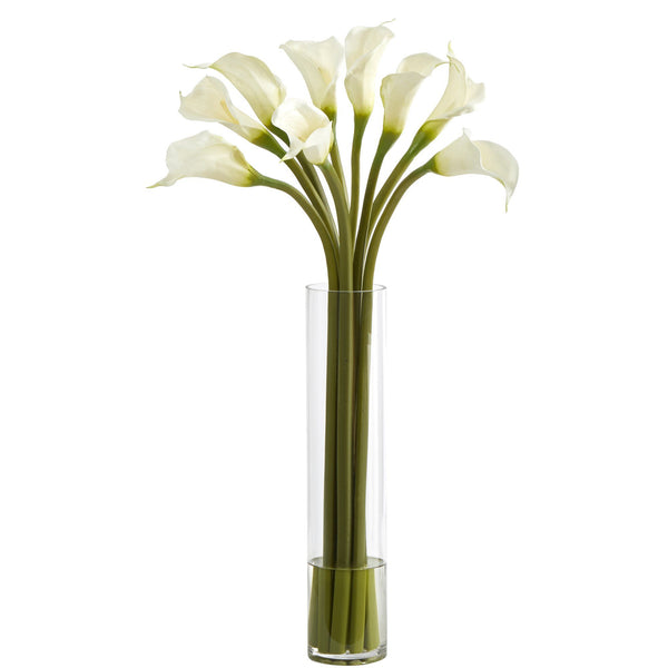 27” Calla Lily Artificial Arrangement in Cylinder Vase