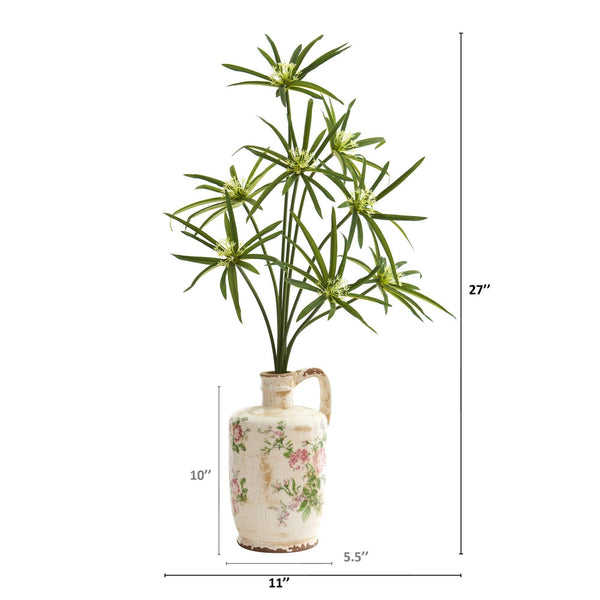 27” Cyperus Artificial Plant in Floral Pitcher